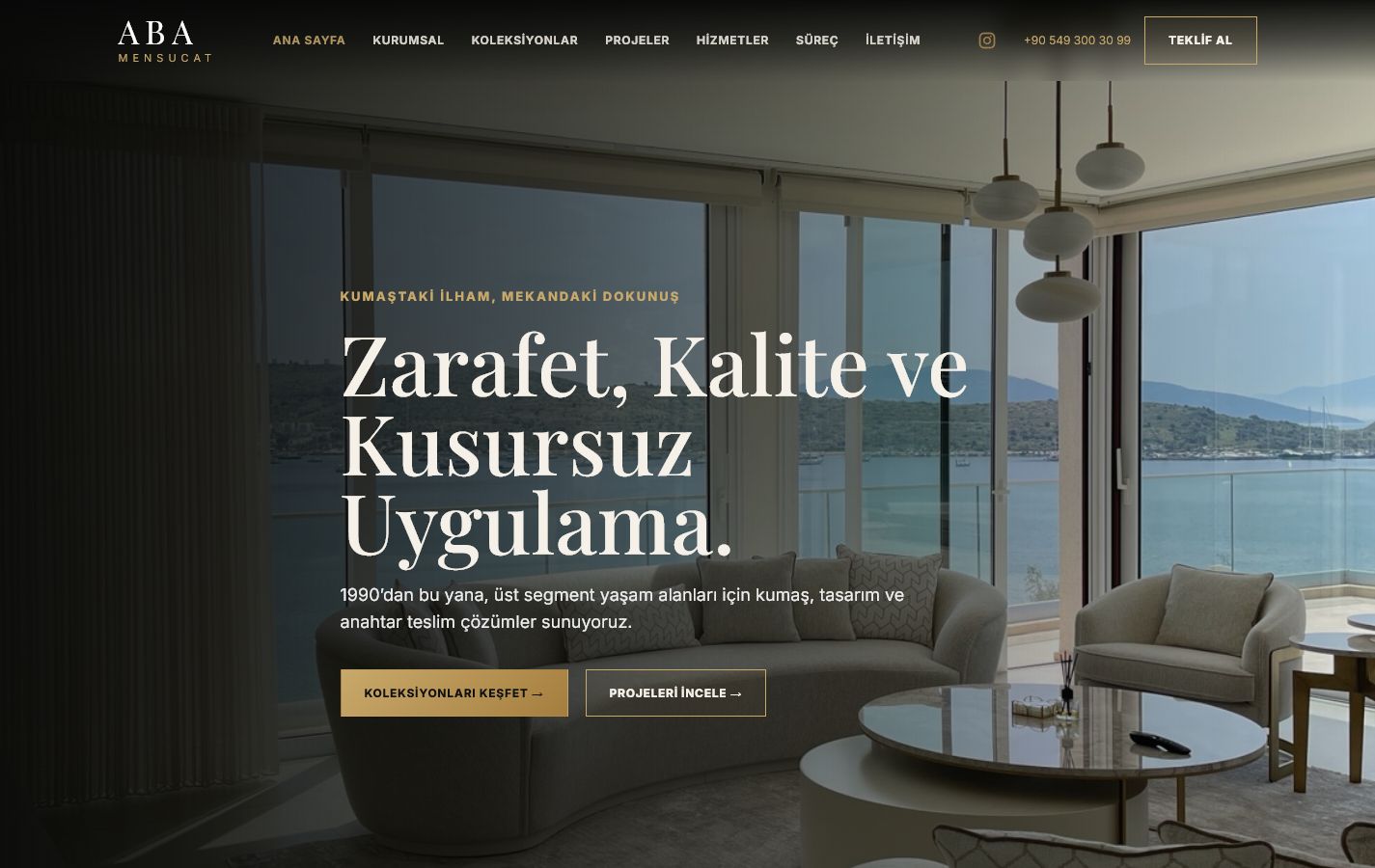 ABA Mensucat web sitesinin gerçek ekran görüntüsü